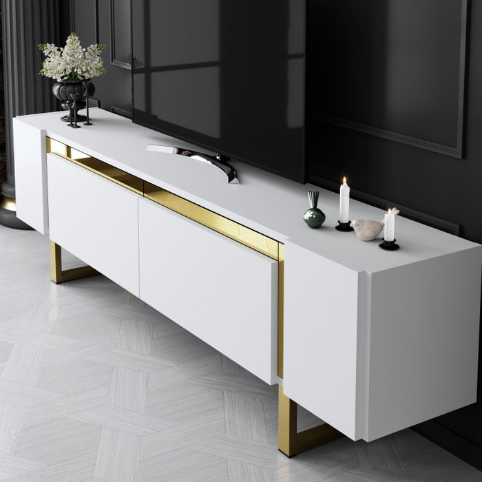 Hanah Home Mueble para TV Blanco y Dorado Hanah Home Mueble para TV Blanco y Dorado